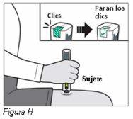 Hand holding autoinjector against abdomen with arrows indicating steps to activate device