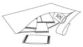 Adhesive strips of different sizes and shapes, some with a serrated edge, on a white background, showing how to open them