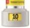 Medication vial with white cap and yellow label showing number ten in relief